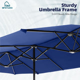 MFSTUDIO Outdoor Dining Set with 13 ft Umbrella for 6, Brown Chairs