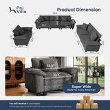 PHI VILLA 3-Piece Modular Sofa Set with 3-Seat Couch & Loveseat & Armchair