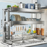 BEBANE Over The Sink Dish Drying Rack, 304 Stainless Steel 2 Tier Racks, Multifunctional Kitchen Storage Organizers, for Dishes, Glasses, Bowls & Cutlery(96cm/37.8in)