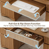 Bestier 63 Inch Fluted Executive Desk with Drawers, Wood Computer Desk with Ample File Drawer