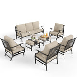 MIXPATIO 7-Piece Patio Conversation Set, Rocking Chairs, 2 Ottomans, Beige