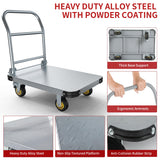 Heavy Duty Platform Truck Push Cart Dolly, Foldable Large Flatbed Cart with 6" Swivel Wheels