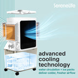 SereneLife Portable Swamp Cooler Air Conditioner - 2500 CFM Airflow, 8 Gallon Water Tank Portable Evaporative Air Cooler for Room & Outdoors, WiFi, Humidifier & Fan Modes, Ice Packs & Remote Included