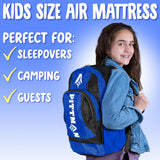 Pittman Outdoors - Kids Air Mattress - Blue Deluxe Blow up Twin Air Mattress for Kids - Inflatable Mattress Includes Electric Pump, Patch Kit & Color Matching Travel Backpack
