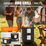 GRiliFE 16" Charcoal Smoker, 3 in 1 Heavy Duty Vertical Barbecue Grill, Outdoor Fire Pit 402 Square Inches Cooking Area, Versatile Outdoor Smoker Grill, Black