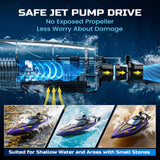 DEERC 17” Large High-Speed RC Jet Boat, Self-Righting Remote Control Boat with 9 LED Lights, 32+ KPH, 30-Min Runtime, Waterproof for Pools & Lakes, Kids & Adults