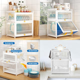 FFanhia 3 Tier Dish Drying Rack Modern Houseware Dish Organizer Shelf Cutlery Drainer with Lid Cover Detachable Drip Tray Storage Box Basket for Kitchen Storage Holder