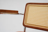 Height-Adjustable Office Chair with Wheels, Wood Armrest & Walnut Back