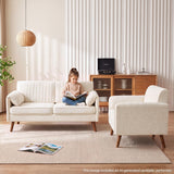 Beige Loveseat Sofa, 64" Modern 2-Seater Chenille Couch for Living Room