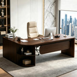 SimpArt Executive L-Shaped Office Desk with Storage Shelves, Modern Executive Desk with Curved Edge, Large Workstation Desk for Home Office, Business Office Furniture