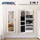 JOYUSAEN Mirror Jewelry Organizer, Wall/Door Mounted Jewelry Armoire with Full-Length Mirror,Hanging Jewelry Cabinet with LED Interior Lights, White