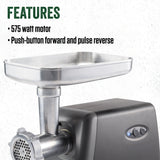 LEM Products #8 Countertop Meat Grinder, 575 Watt Aluminum Electric Meat Grinder for Home Use, Compact Food Processor for Grinding, Sausage Stuffing, Cooking