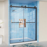 Frameless Shower Door, 56-60" W x 72" H Double Sliding Shower Doors, 1/4" (6mm) Thick Tempered Clear Glass Door with Explosion-Proof Film Nano Coating, Stainless Steel Hardware, Matte Black