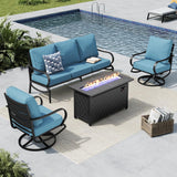 MFSTUDIO 4 Piece Metal Patio Furniture Set with Fire Pit Table, Denim Blue