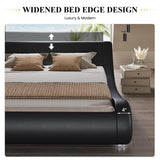 SHA CERLIN Queen Size Upholstered Bed Frame, Deluxe Low Profile Sleigh Bed with Faux Leather Ergonomics Headboard, No Box Spring Needed & Easy Assembly, Black