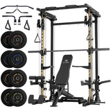 Major Fitness Drone3 Smith Machine, All-in-One Home Gym Squat Rack with Cable Crossover & Pull-Up Station, Heavy-Duty Strength Training (D3SMS-KHA (with Bench Elite BLK & 230LB BLK BP)
