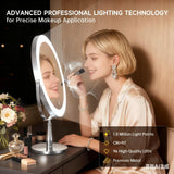 DEXHOM Professional 8" Large Lighted Makeup Mirror with Brighter Lights, 1X/10X True HD Magnifying Mirror with 3 Color Dimmable Lights, 92 Shadowless LEDs, 360°Swivel Seamless Vanity Mirror, Chrome