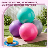 Leyndo 4 Pcs 26 Inch Yoga Exercise Ball Pilates Pregnancy Birthing Fitness Ball with Quick Pump Anti Burst for Improved Posture, Balance, Yoga, Pilates, Training(Pink Green Gray Set)