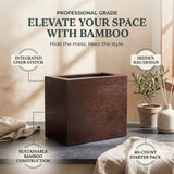 Varnuix Bamboo Trash Can with Bin Liner Built-in Frame and Premium Lid - Wooden Bathroom Trash can, Bamboo Wastebasket for Bathroom, Bedroom, Living Room, Kitchen or Office (Walnut)