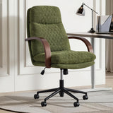 KISLOT Home Office Desk Chair, Ergonomic Office Chair with Lumbar Support, Adjustable Swivel Computer Chair with Wheels, Fabric Executive Task Chair with Wood Arms, Moss Green