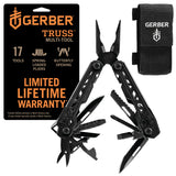 Gerber Gear Truss Multitool, Gifts for Men, 17-in-1 EDC Needle Nose Pliers, includes Pocket Knife, Screwdriver, and Bottle Opener Accessories, Fishing and Camping Gear, Black