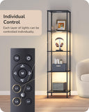 EDISHINE RGBW Modern Floor Lamp, 5-Tier Display Shelf with Light, Adjustable Brightness & Color Temperature, 3 Lighting Modes, Remote Control, Stable Floor Lamps for Living Room, Bedroom, Study, Black