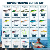 Goture Fishing Lures Kit, 18PCS Hard/Soft Bait Set with Glide Bait,Crankbaits,Minnows,Pencil Lure,Popper,Plopper,VIB,Spinnerbaits,Frog Lure,Shrimp Lures for Freshwater Saltwater Bass Trout Fishing
