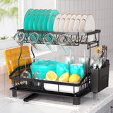 Ricobes Dish Drying Rack - 2 Tier Large Capacity Dish Rack- Dish Racks for Kitchen Counter with Drainboard, Black