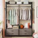 Tribesigns Freestanding Closet Organizer for Hanging Clothes, Heavy Duty Garment Rack with 4 Drawers, 8 Hooks and Storage Shelves, Wardrobe Closet Clothing Rack for Bedroom, Living Room, Grey