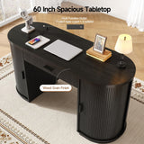 ONBRILL 58" Fluted Office Executive Desk with Ample Storage Drawer,Black