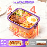 Zapone 2X1.2L Electric Heated Lunch Box, Upgared 100W 5D Surround Heat Tech 6x4000mAh Battery Powered with Dual Insulated Bag, Portable Food Warmer Automatic Heating 220°F Max BPA Free for Men Purple