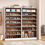 Tribesigns 2PCS Shoe Cabinet, 9 Tiers 40-45 Pairs Heavy Duty Wood Freestanding Shoe Storage Cabinet, 70.8'' Tall Shoe Cabinet with Open Storage for Entryway (White & Brown)