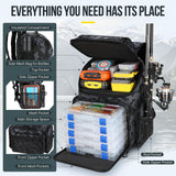 PLUSINNO Fishing Backpack with Rod Holders & Cooler, 45L Large Water-resistant Fishing Tackle Bag,Fishing Tackle Backpack Store Fishing Gear For Camping,Fishing Gifts for Men Sport Bags Black Camo