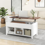 NAFORT Wood Lift Top Coffee Table, Adjustable Height Center Table with Hidden Storage and Open Shelves, Modern Lift Coffee Table for Living Room Office Reception Room
