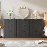 MAISONARIA Black 9 Drawer Dresser for Bedroom, 63" Wide Modern Fluted Dresser with Gold Metal Handles, Chest of Drawers for Bedroom, Living Room, Entryway, Hallway