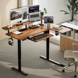 59 Inch L Shaped Standing Desk with Shelves and Keyboard, Electric Corner Standing Desk Adjustable Height