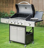 MFSTUDIO 4-Burner Propane Gas Grill, Stainless Steel BBQ Grill with Side Burner and Porcelain-Enameled Cast Iron Grates, High Heat Output Gas BBQ Grill