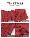 BTFBM Womens Summer 2026 Casual Midi Maxi Dresses Lightweight Short Sleeve V Neck Elastic Waist Boho Beach Dress Pockets(Red, X-Large)