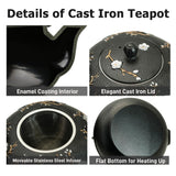 YJX 60.9oz Large Cast Iron Teapot for Stovetop, Japanese Tetsubin, Heavy and Durable Tea Pot, Tea Kettle with Stainless Steel Infuser for Loose Tea, Floral Pattern(1800ML)