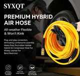 SYXQT Hybrid Air Hose 1/4-Inch x 100FT,Air Compressor Hose 300 PSI Heavy Duty,Lightweight,Kink Resistant,All-Weather Flexibility with 1/4-Inch Industrial Air Fittings and Bend Restrictors,Yellow