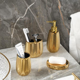 Bathroom Accessories Set 4 Pcs, Gold Ceramic Bathroom Accessories Complete with Soap Dispenser, Toothbrush Holder, Bathroom Tumbler, and Soap Dish - Modern Bathroom Decor