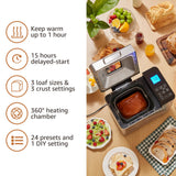 Elite Gourmet Programmable 2-Lb Bread Maker, PFAS Free Ceramic Ceralast™ Pan, Touch Screen Control Panel, 19 Functions, Gluten Free, White, Wheat, Rye & More, 3 Loaf Sizes, Stainless Steel