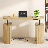 Xyulmeo Mid Century Modern Electric Standing Desk with Storage, 55 x 22 Inch Small Sit Stand Up Desk, Wood Adjustable Height Computer Executive Desk for Home Office, Laptop, Oak