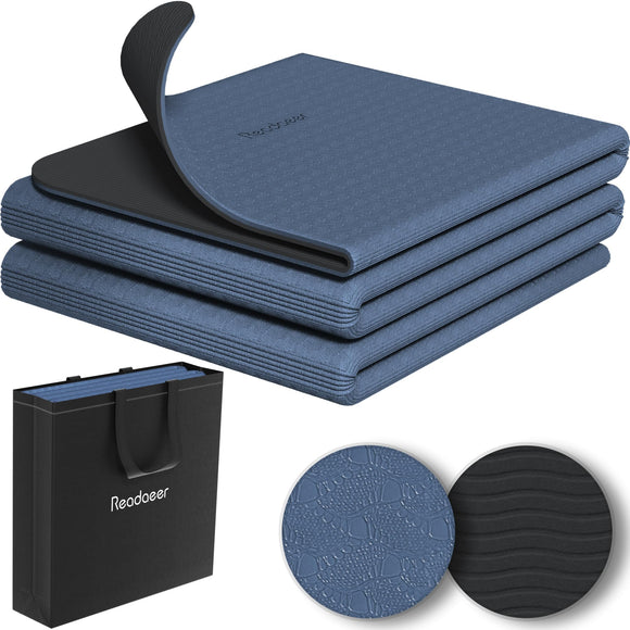 Readaeer Foldable Yoga Mat for Travel Folding Yoga Mat 6mm Thick with Carrying Bag, Non-Slip TPE Exercise Pilates Mat for 72