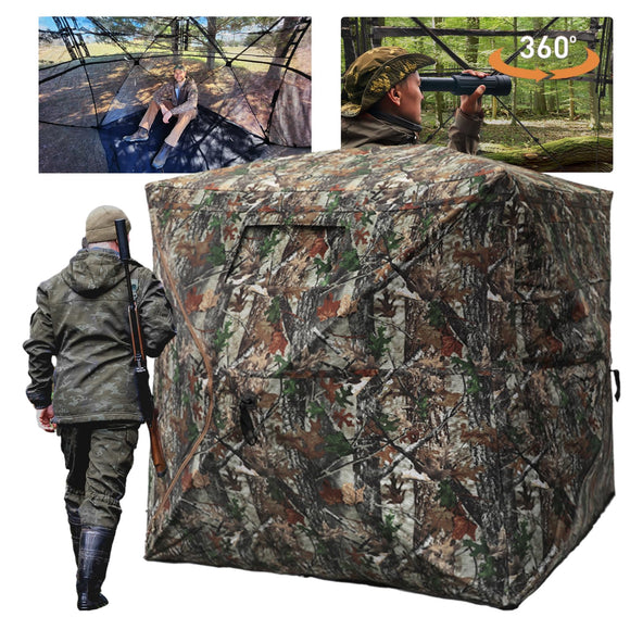 FUNHORUN Hunting Blind with Floor Mat, 360 Degree See Through Ground Blind for Deer Hunting, 2-3 Person Pop-up Hunting Deer Blind, Turkey Blind. FUNHORUN