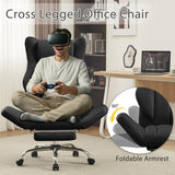 Cross Legged Office Chair with Footrest,Big and Tall Leather Executive Chair with Reversible Armrest