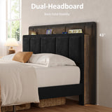 nesture. Queen Storage Bed Frame, Upholstered Platform Bed with 2 Drawers, Velvet Vertical Tufted Headboard with LED Lights and Charging Station, Wood Slats Support, No Box Spring Needed, Matte Black