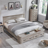 T4TREAM Farmhouse King Bed with Headboard and Storage Bench