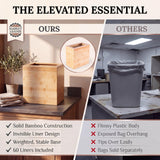 Varnuix Bamboo Trash Can with Bin Liner Built-in Frame and Premium Lid - Wooden Bathroom Trash can, Bamboo Wastebasket for Bathroom, Bedroom, Living Room, Kitchen or Office