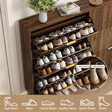 NOVAMAISON Shoe Cabinet with 3 Flip Drawer, Mid Century Shoe Cabinet Storage for Entryway Slim, Hidden Shoe Storage Cabinet, Freestanding Shoes Rack Organizer for Entryway, Walnut